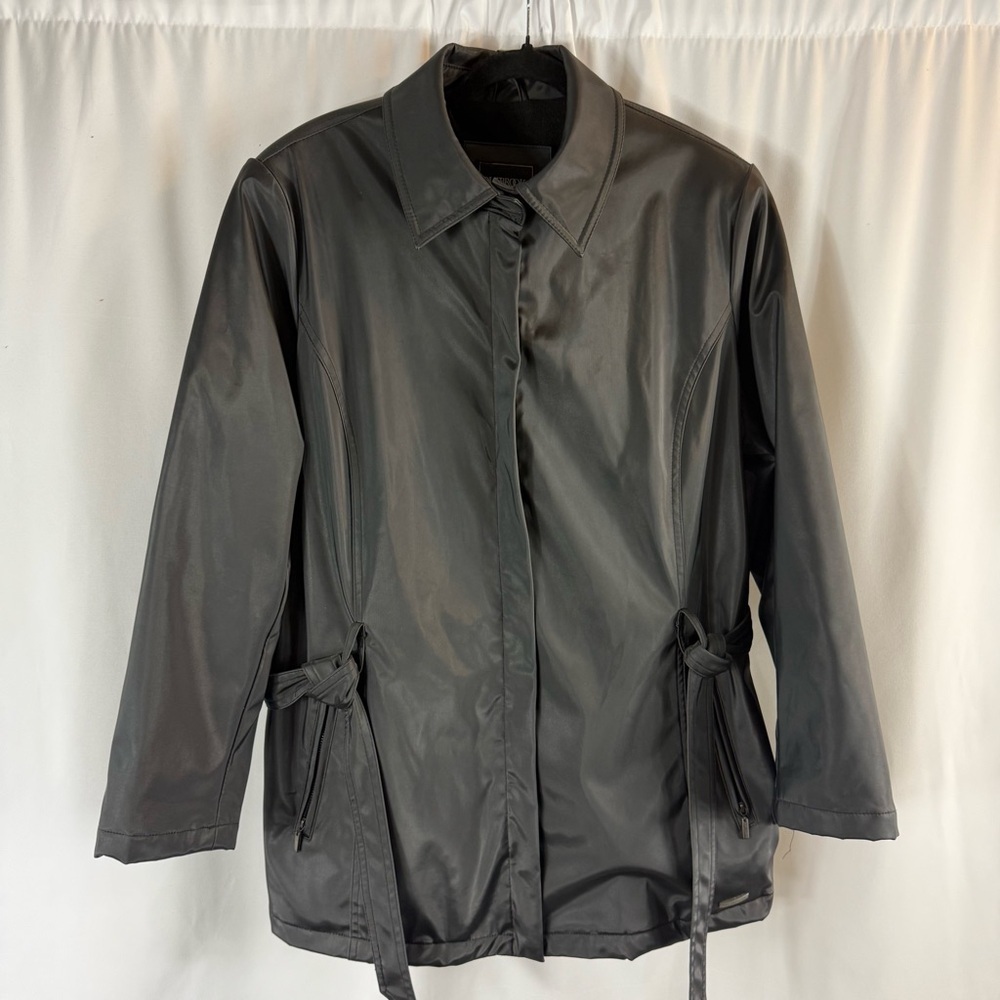 Outbrook Women Black Trench belted zipper Coat for Women Size:1X